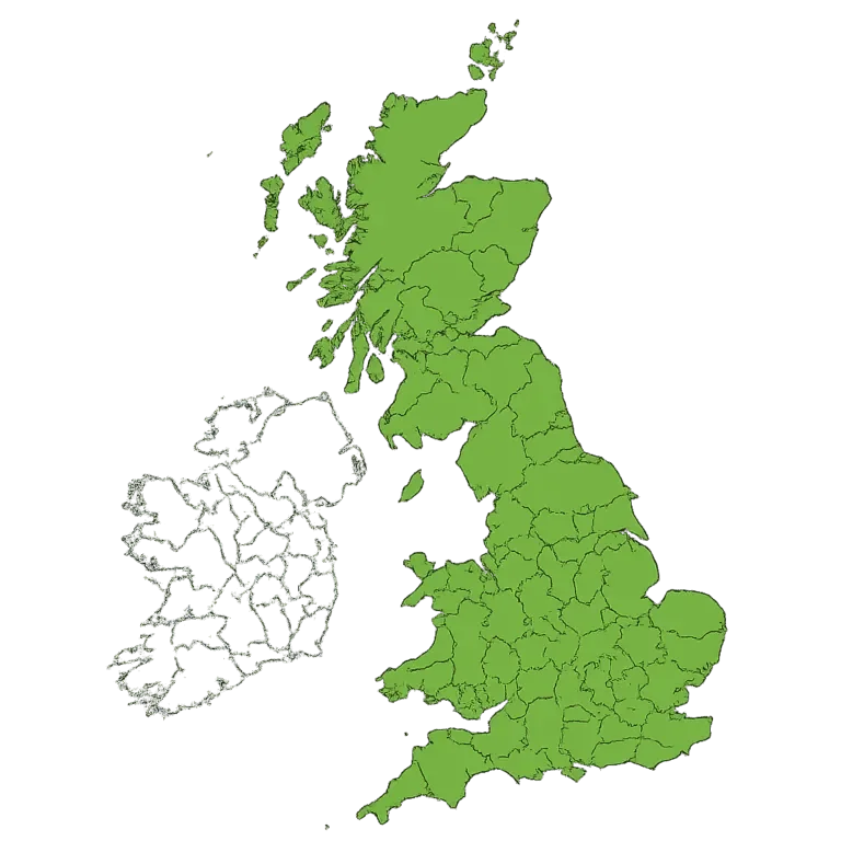 Map of the UK and Ireland showing Innov8 coverage